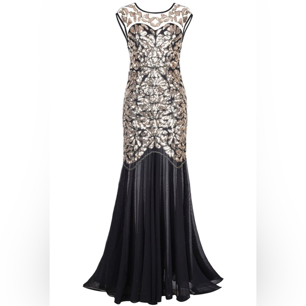 Black & Gold Sequin Evening Gown